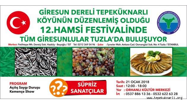 Tepeküknarlı Köyü 12. Hamsi Festivali 21 Ocak 2018'de Yapılacak