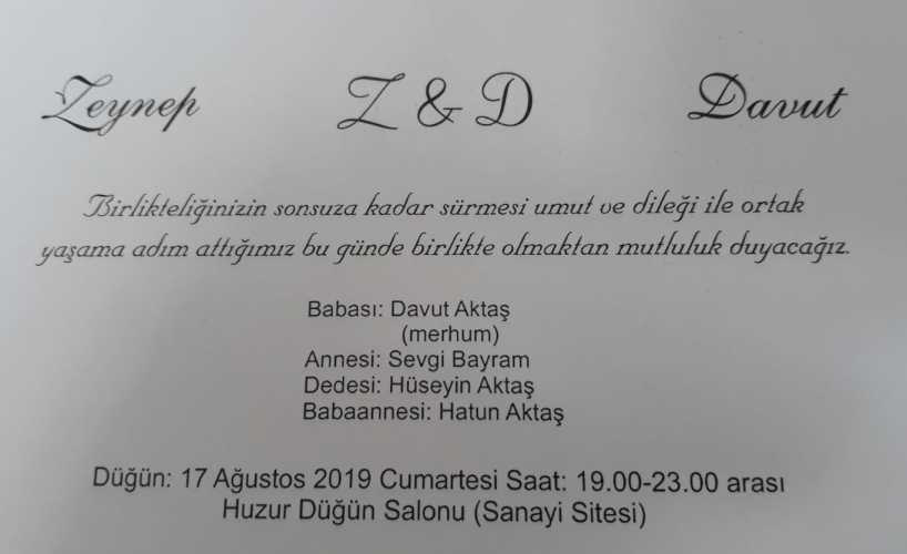 Düğün - Zeynep & Davut AKTAŞ (17.08.2019)