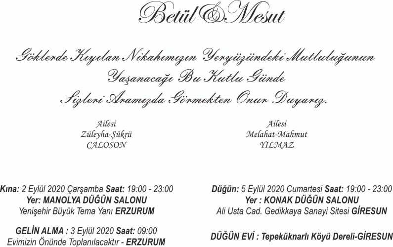 Düğün - Betül CALOSON & Mesut YILMAZ (05.09.2020)