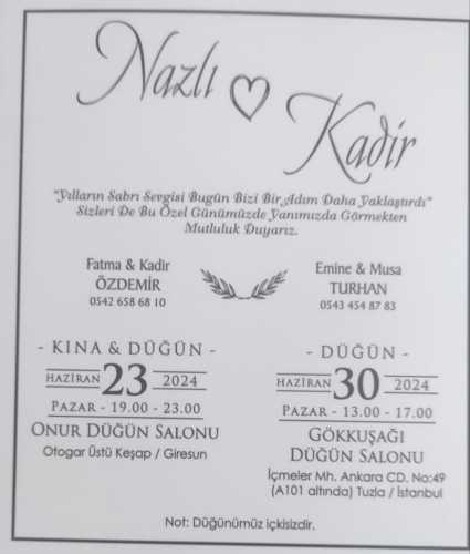 Düğün - Nazlı ÖZDEMİR & Kadir TURHAN (30.06.2024)