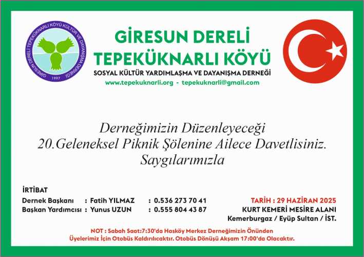 Derneğimizin 20. Piknik Şöleni 29 Haziran 2025 Pazar