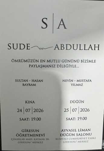 Düğün - Sude BAYRAM & Abdullah YILMAZ (25.07.2026)